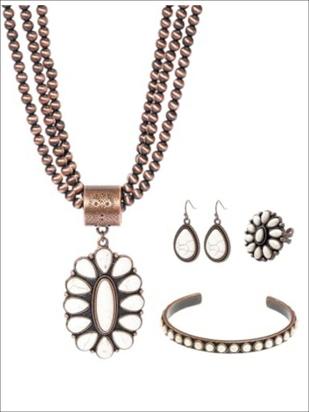 Western Jewelry Set 4 Piece Navajo Pearl Turquoise Necklace Earrings Bracelet